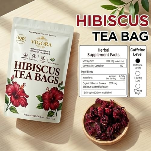 Hibiscus Tea Bags, Pure Hibiscus Tea, Caffeine Free, Prefect For Iced/Hot Tea
