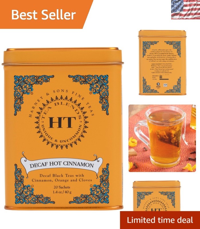 Decaf Hot Cinnamon Tea Sachets – Bold Flavor, Eco-Friendly 20 Sachets Tin, 1.4oz