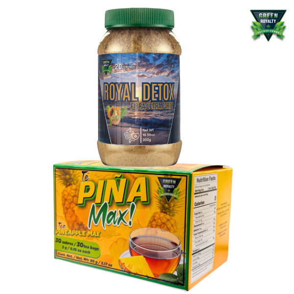 GREEN ROYALTY PIÑA MAX! TEA (30CT) -HERBAL TEA+ ROYAL DETOX FIBER (10.5oz)