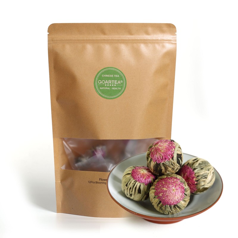 GOARTEA 12Pcs Edible Blooming Flowers Tea Hand-Tied Natural Artistic Green Ball