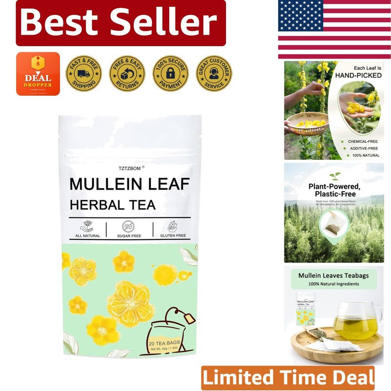Caffeine-Free Organic Mullein Tea – 20 Count for Respiratory Health & Wellness