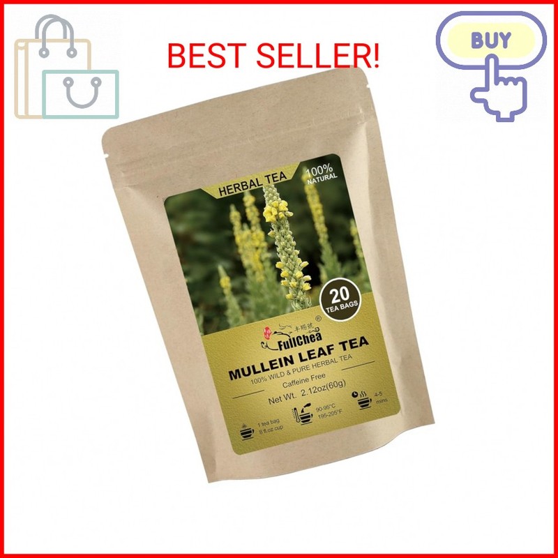 FullChea – Mullein Leaf Tea Bags, 20 Teabags, 3g/bag For Lungs – Non-GMO – Caffe