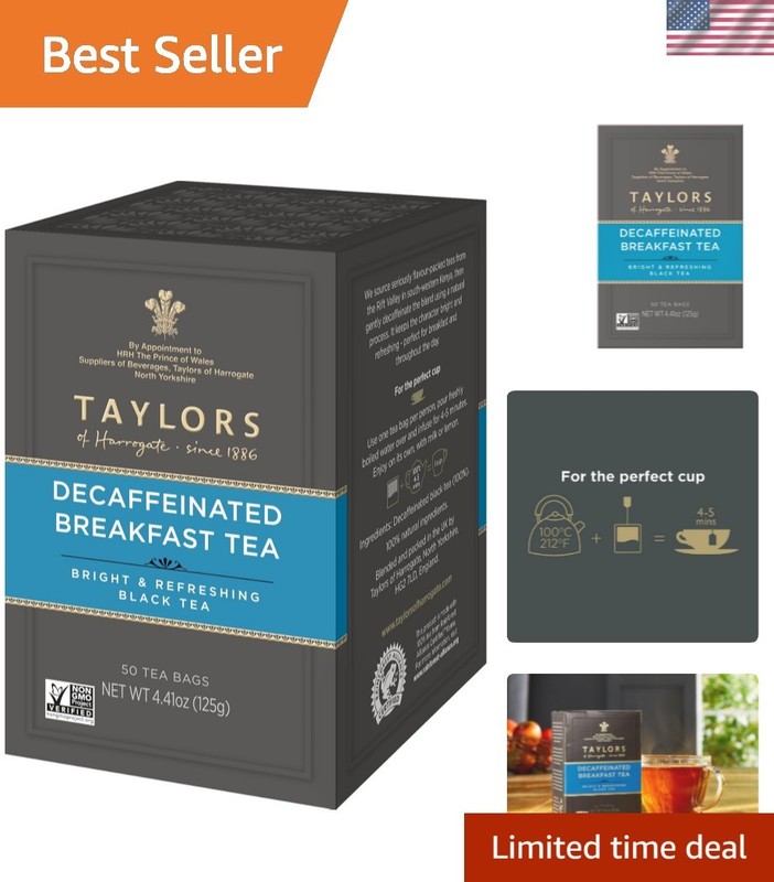Decaffeinated Breakfast Black Tea – Pillow Bags 50 Count (Pack of 6) 300 Total