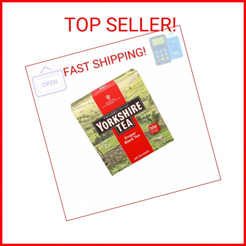 Yorkshire Tea, Red, Black Tea, String and Tagged Bags, 100 Count (Pack of 1), Re