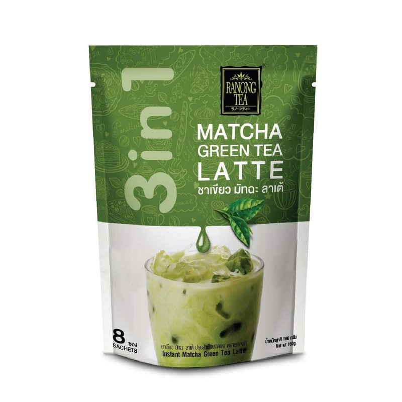 New Best Ranong Tea Matcha Green Latte Instant Drink Mix 8 Sachets Free Shipping