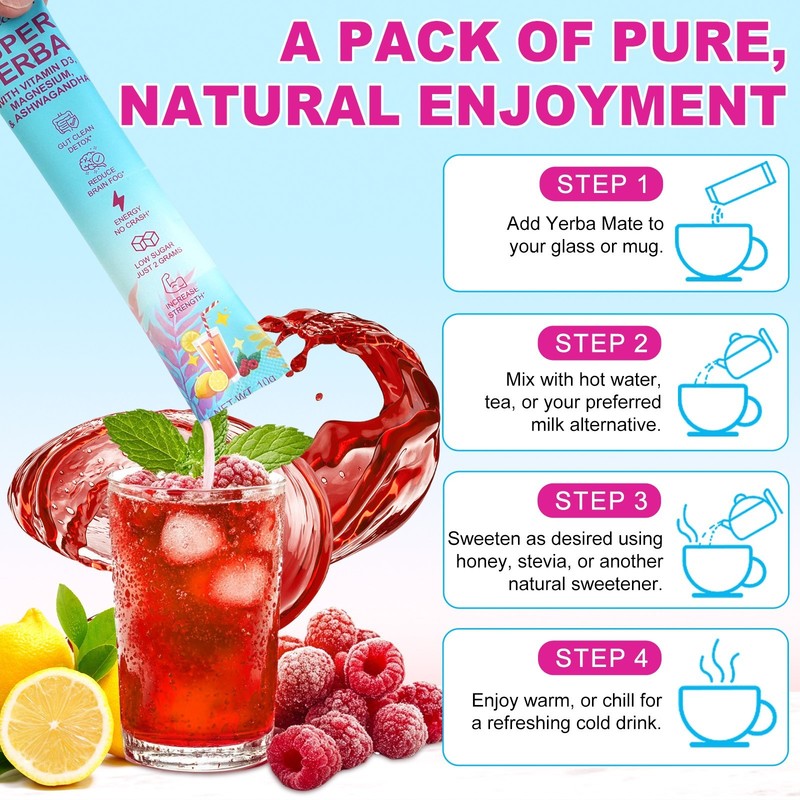 Super Yerba Instant Powder Packets, Mate Tea with Raspberry Lemonade Flavor, 30 gallery