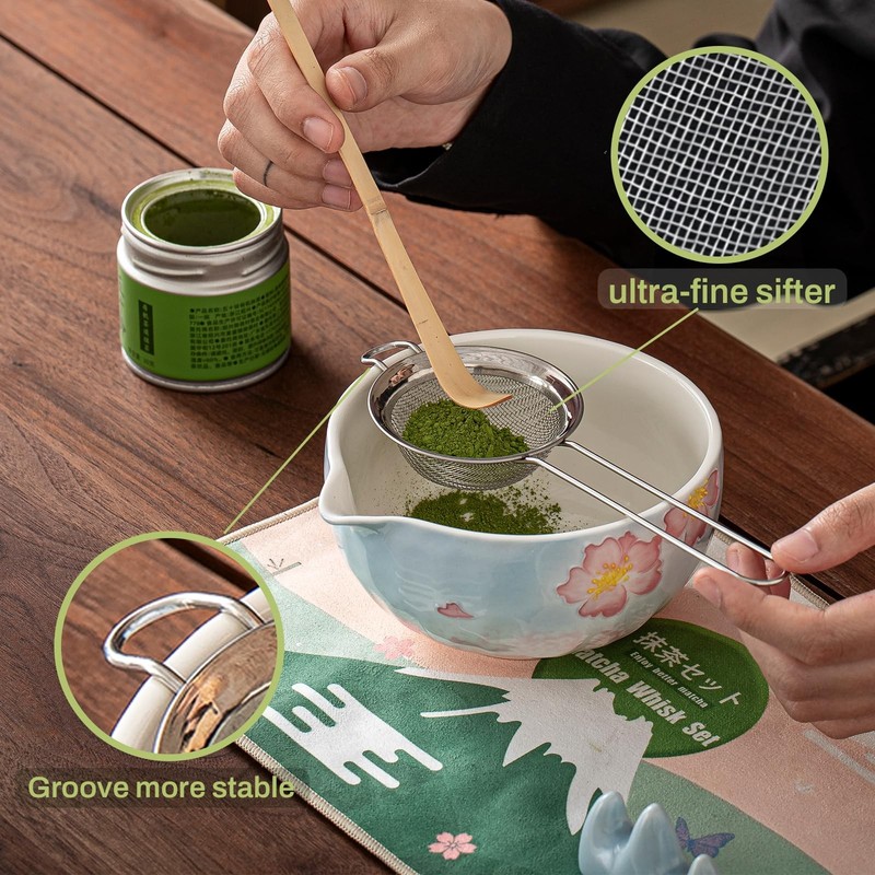 Matcha Whisk Set，9 Pcs Ceramic Matcha Set, 15 OZ Matcha Bowl with Spout and W... gallery