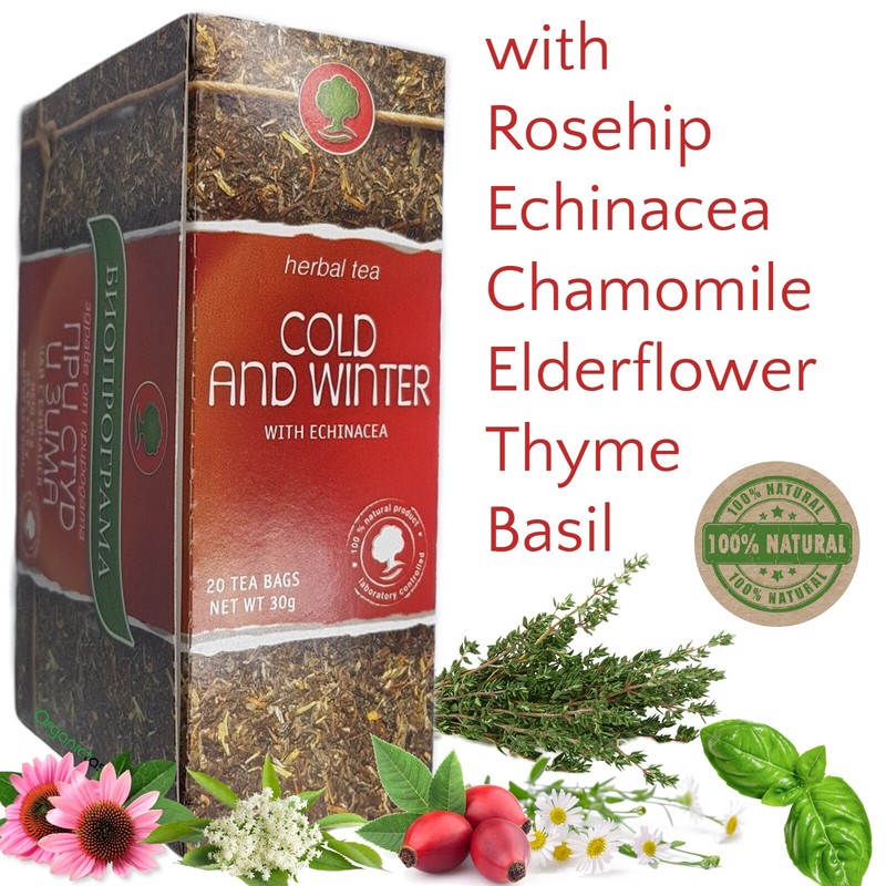 Winter Tea for Flu, Cold, Cough & Immune System Support, 6 Herbs Blend, 20 Teaba