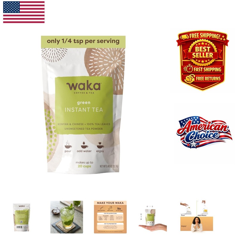 Instant Green Tea Powder – Unsweetened for Hot & Iced Tea, 20 Cups
