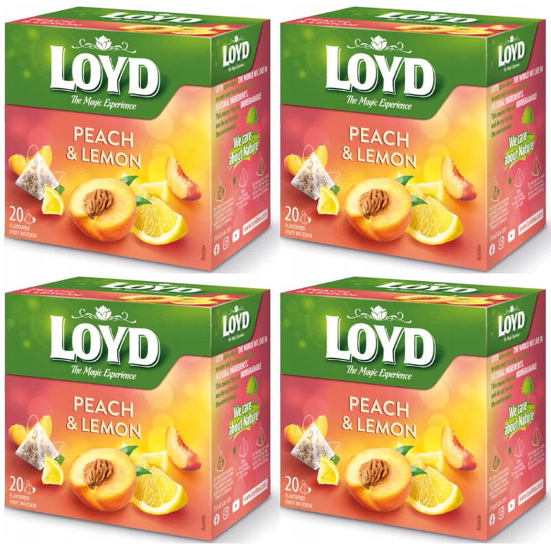 Loyd Peach & Lemon Fruit Tea Refreshing Citrus Blend 20 x Tea Bags (Pack Of 4)