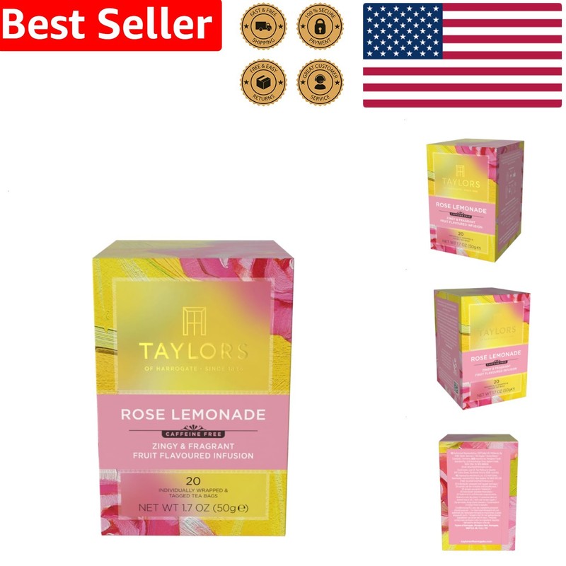 Refreshing Rose Lemonade Tea 20 Count Box Caffeine-Free Zingy Floral Hot Iced