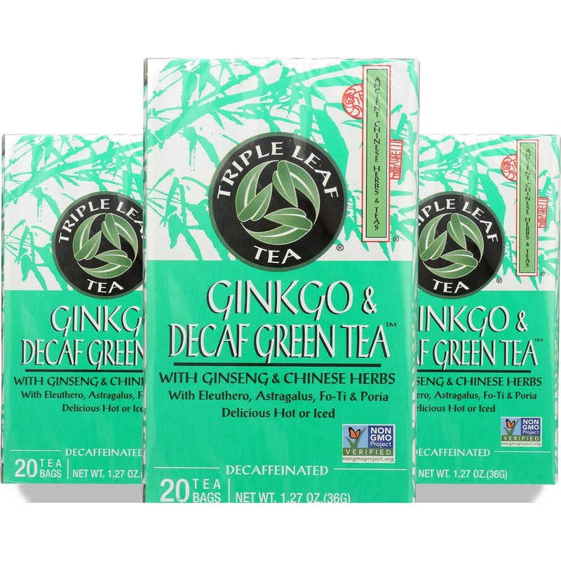 Triple Leaf Tea Ginkgo Decaf Green With Ginseng And Chinese Herbs 20 3 Pack