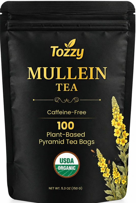 Tozzy Organic Mullein Tea – 100 Count, PlantBased Pyramid Tea Bags – Packagin…