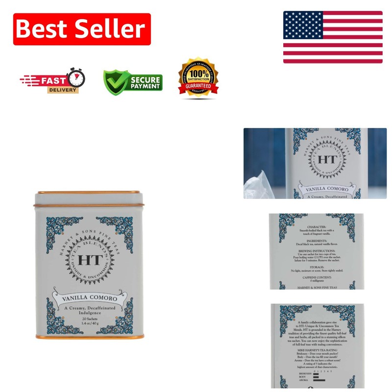 20 Count Vanilla Comoro Decaf Tea Sachets – Stress Relief & Everyday Enjoyment