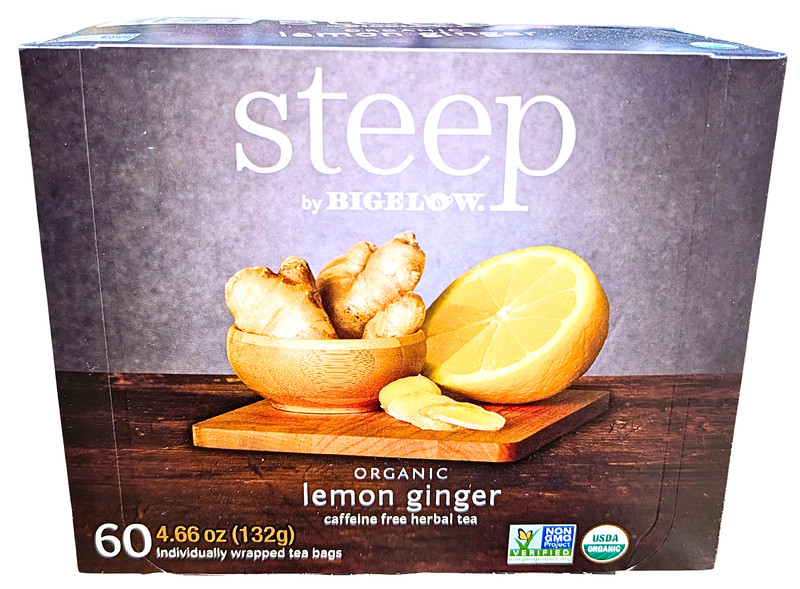 Steep by Bigelow Lemon Ginger Herbal Tea 60 Count EXP 02/2028