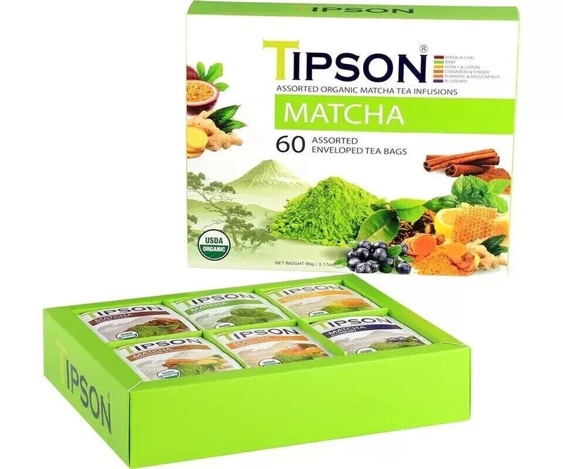 Tipson Organic MATCHA Variety Tea Sampler (60 Tea Bags), Green Tea Infusions gallery