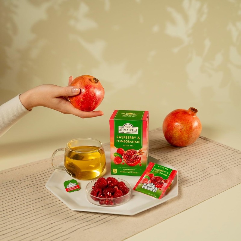 20 Count Ahmad Green Tea Bags - Raspberry & Pomegranate Flavor, Allergen-Free gallery