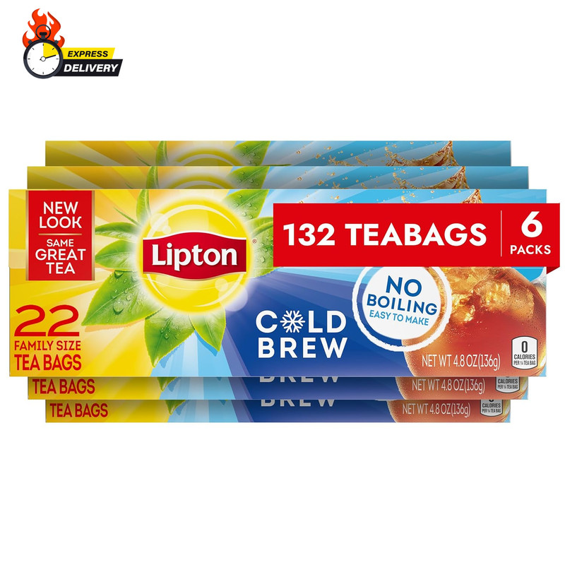 Cold Brew Iced Tea Bags, Family Size Iced Tea Bags, 132 Total Tea Bags (22Ct - P