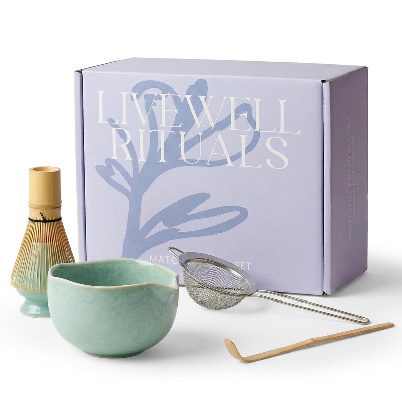 LIVEWELL RITUALS Matcha Whisk Set - Matcha Set Kit with Ceramic Matcha Bowl, ...