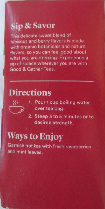 2 BOXES GOOD & GATHER ORGANIC RASPBERRY HIBISCUS HERBAL TEA 20 BAG BOX gallery