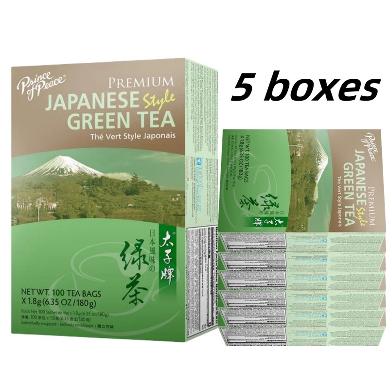 5 Boxes Premium Japanese Style Green Tea, 100 Tea Bags Each Box -Prince of Peace