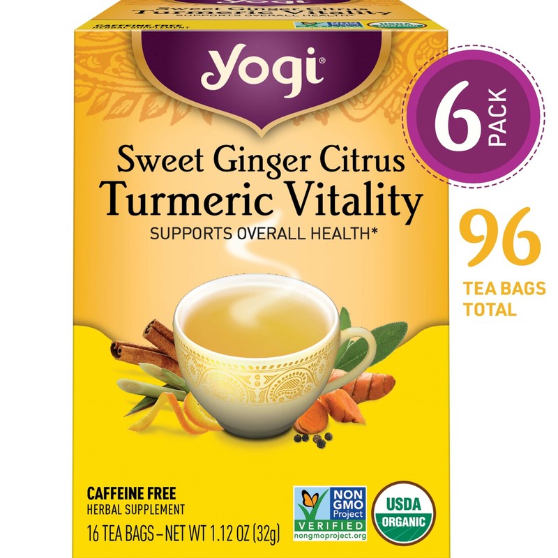 Yogi Tea – Sweet Ginger Citrus Turmeric Vitality – 6 Pack, 96 Tea Bags