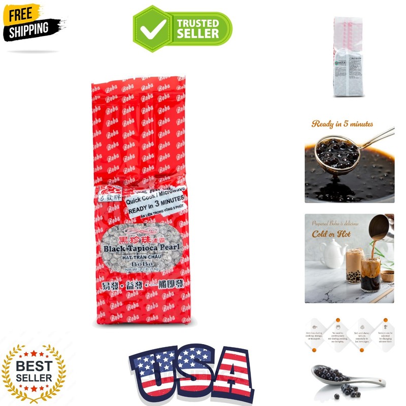 Black Tapioca Pearls Boba, Quick Cook Tapioca Pearls for Bubble Tea, Microwav…