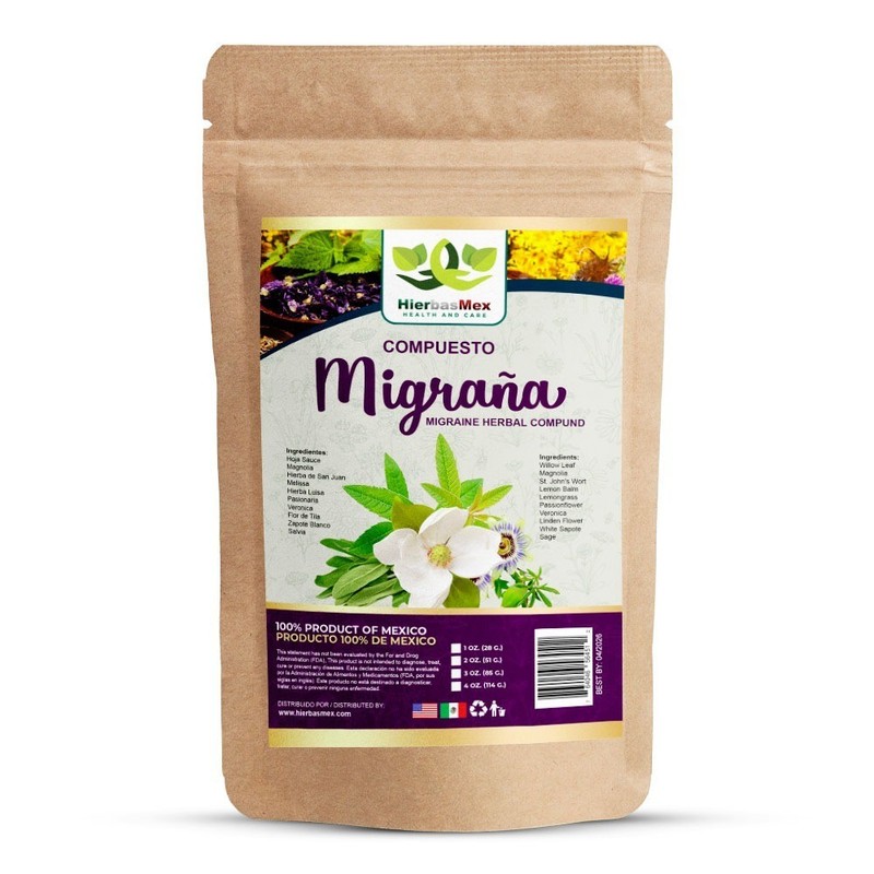 Migraña Migrana Compuesto TeHerbal. 4 Oz. Migraine HerbalCompound Tea 4 Oz. Hmex