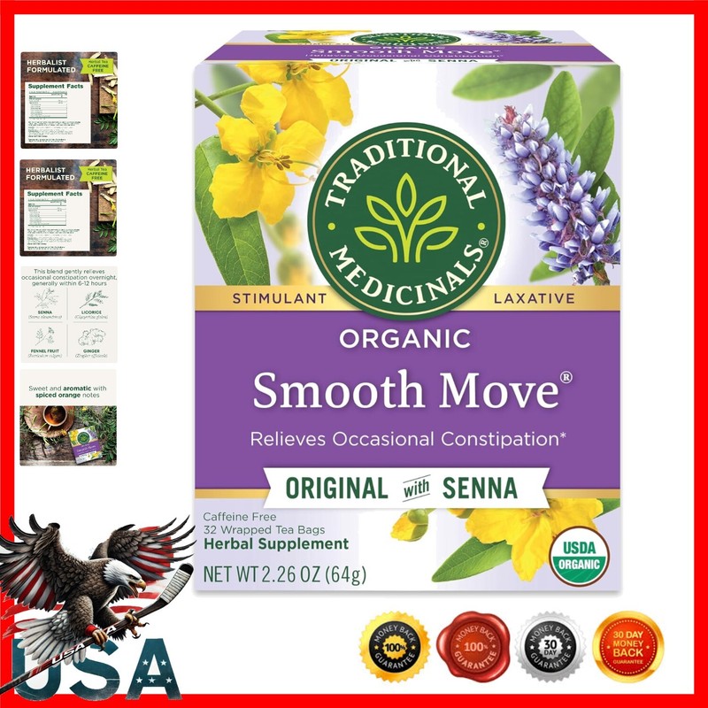 32 Count Organic Smooth Move Tea – Gentle Constipation Relief, Sweet & Aromatic