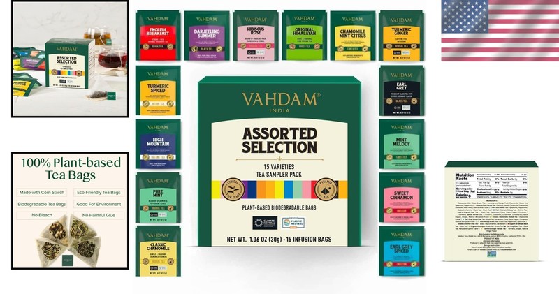 Individually Wrapped Tea Sampler - 15 Varieties in Stunning Pyramid Bags gallery