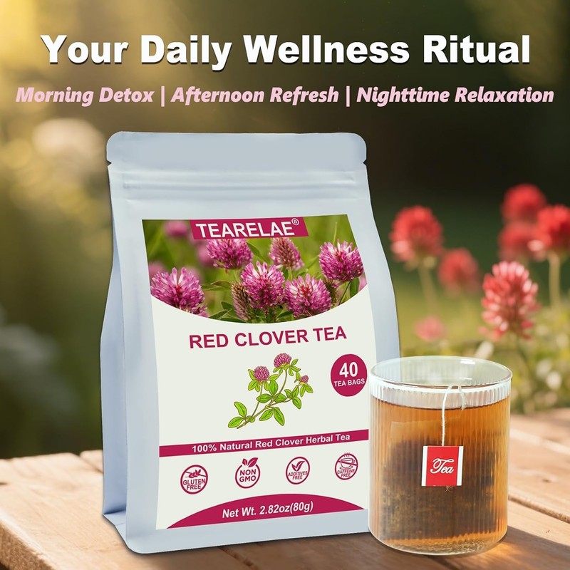 TEARELAE – Red Clover Tea Bags, 40 Count – Premium Natural Red Clover Herb – Caf