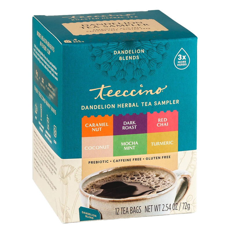 Dandelion Tea Sampler - 12 Tea Bags - Caramel Nut, Coconut, Dark Roast, Mocha Mi