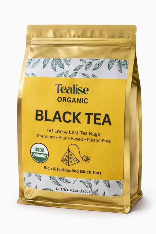 Organic Black Tea Plant-Based & Plastic-Free Tea Bags 60 Servings Premium Who…