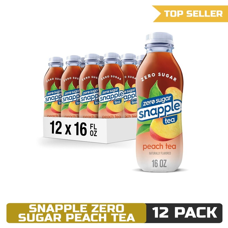 Snapple Zero Sugar Peach Tea, 16 fl oz Recycled Plastic Bottle (Pack of 12)