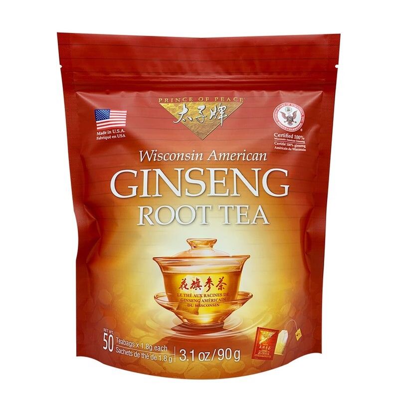 Prince of Peace 100% American Wisconsin Ginseng Root Tea, 50 Tea Bags
