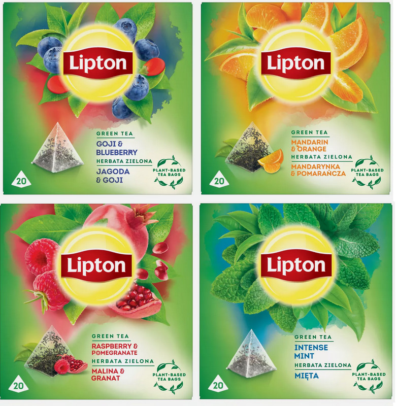 LIPTON GREEN TEA – MIX – 4×20 PYRAMID BAGS – NATURAL MINT ORANGE GOJI INFUSION
