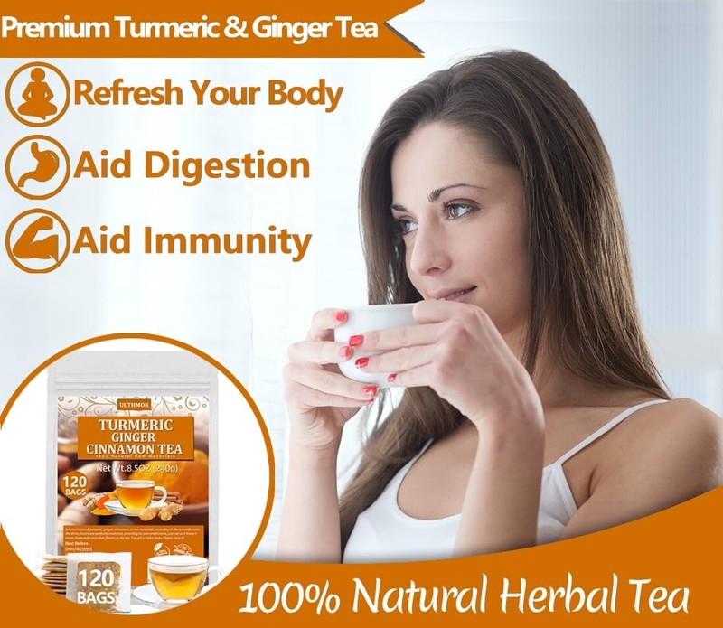 120 Count Turmeric Ginger Cinnamon Tea Bags, 100% Natural, Caffeine Free gallery