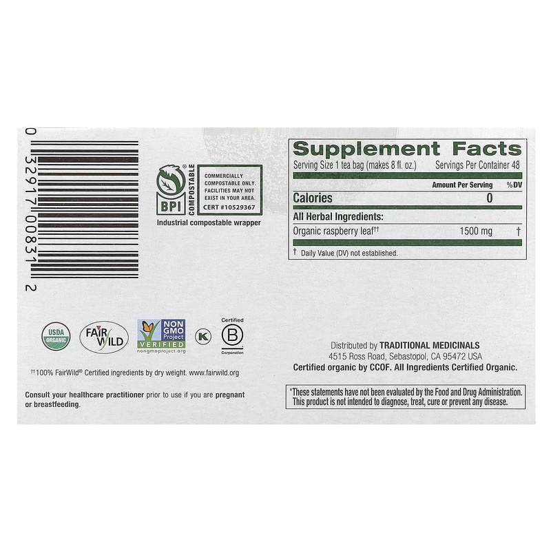 Organic Raspberry Leaf, Caffeine Free, 48 Wrapped Tea Bags, 2.53 oz (72 g) gallery