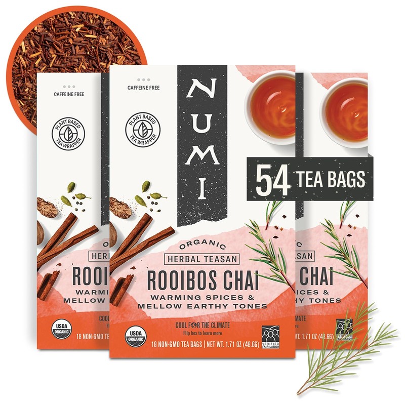 Tea Bags Rooibos Chai Caffeine Free Cinnamon Allspice Ginger 18 Bags Pack of 3