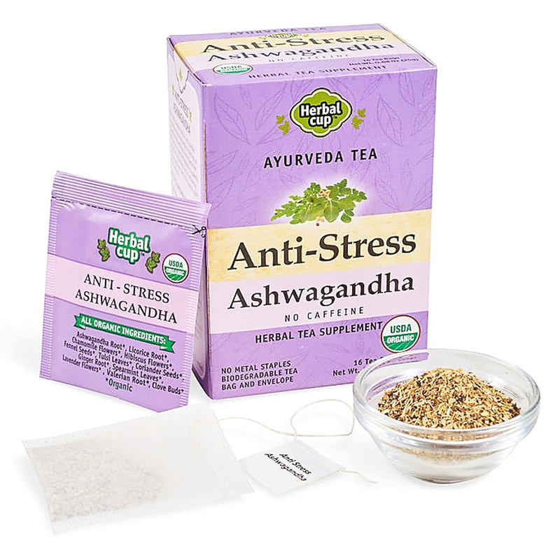 Ayurveda Ashwagandha Tea, Organic Anti-Stress, No Caffeine Herbal Supplement (16