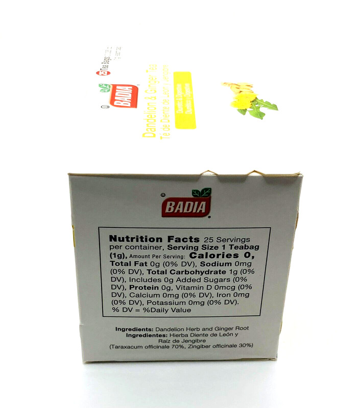 Badia Dandelion & Ginger Tea - Caffeine Free, Diuretic & Digestive, 25 Tea Bags gallery