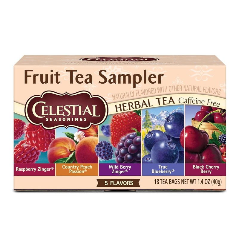 Celestial Seasonings Fruit Tea Sampler Herbal, Caffeine Free, 18 Tea Bags Box