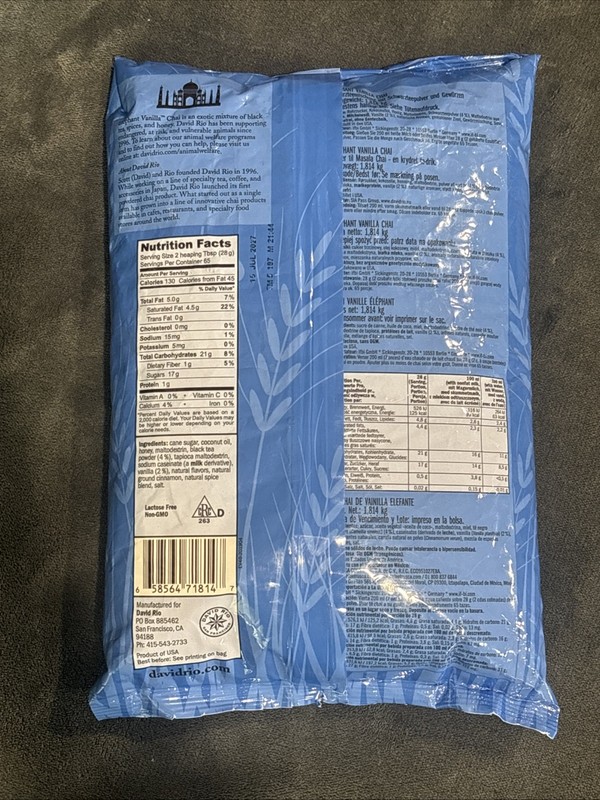 David Rio Elephant Vanilla Chai, Bulk, 4lb. Bag, New. Exp 07/2027 gallery