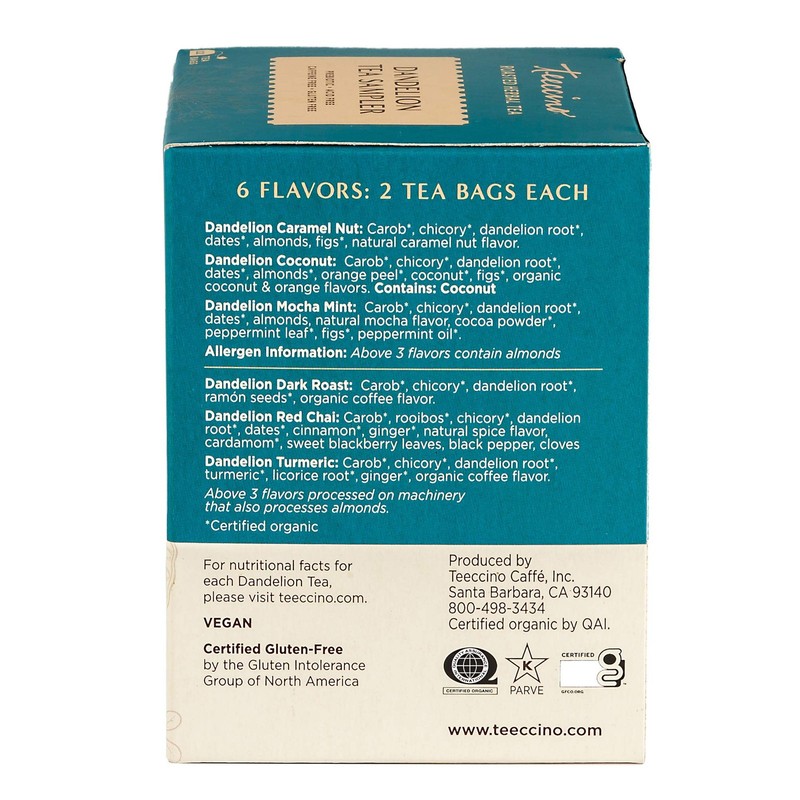 Dandelion Tea Sampler - 12 Tea Bags - Caramel Nut, Coconut, Dark Roast, Mocha... gallery