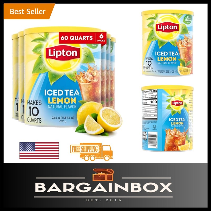 Classic Lemon Iced Tea Mix - Makes 10 Quarts with Real Tea & Cane Sugar (6 Pack)