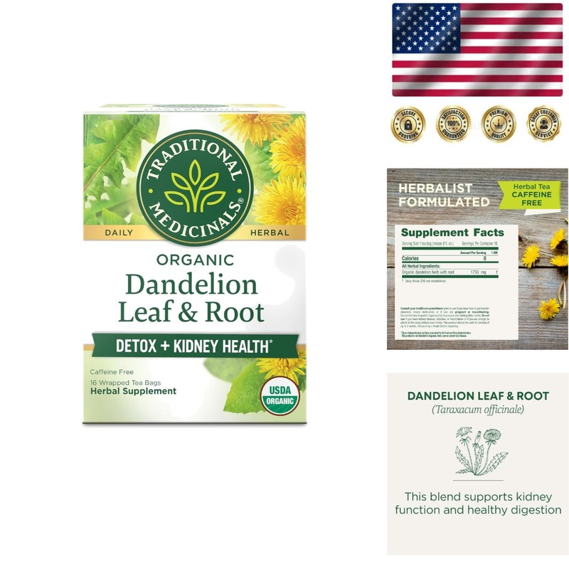 Caffeine-Free Organic Dandelion Tea – Supports Healthy Digestion – 16 Count