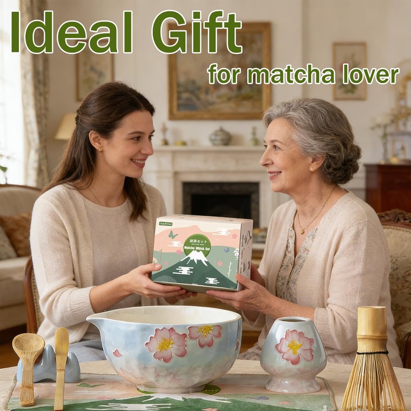 Matcha Whisk Set，9 Pcs Ceramic Matcha Set, 15 OZ Matcha Bowl with Spout and W... gallery