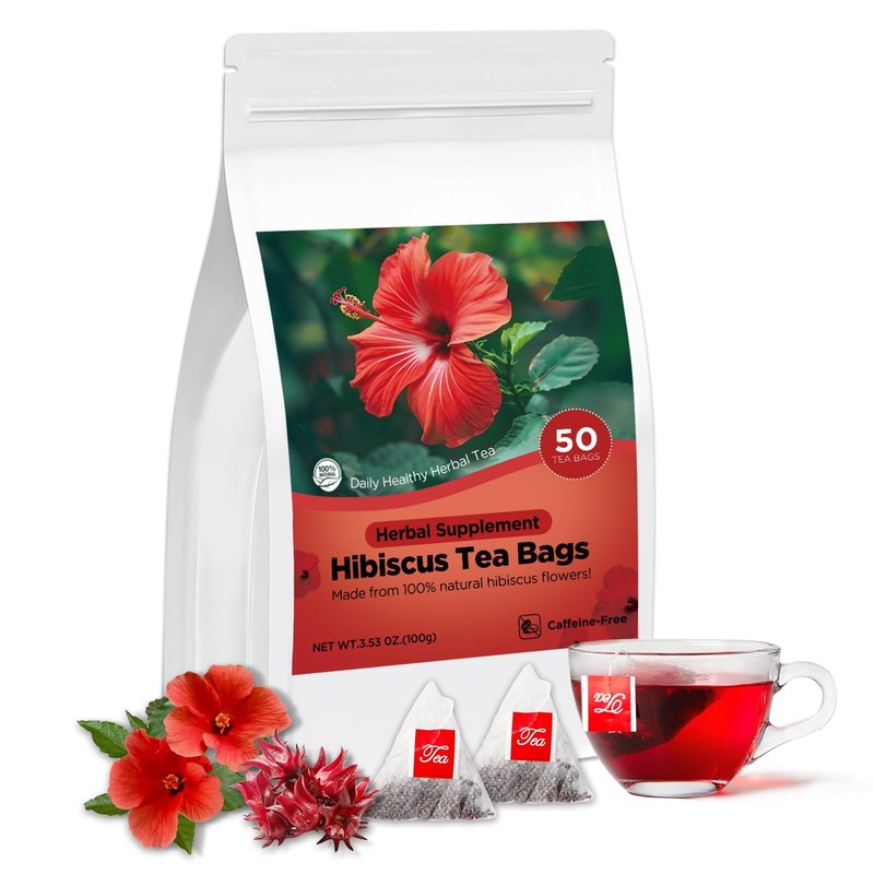 Yetypy Pure Natural Hibiscus Tea Bags 50 Count Caffeine-Free Antioxidants
