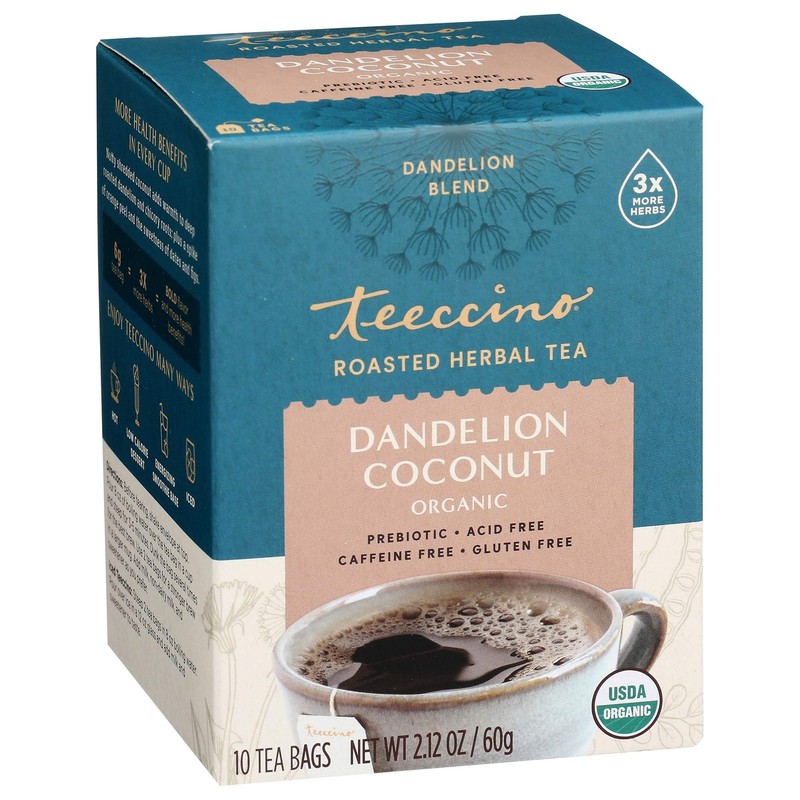 Teeccino Dandelion Coconut Tea – 10 Tea Bags – Caffeine Free, Roasted Herbal …