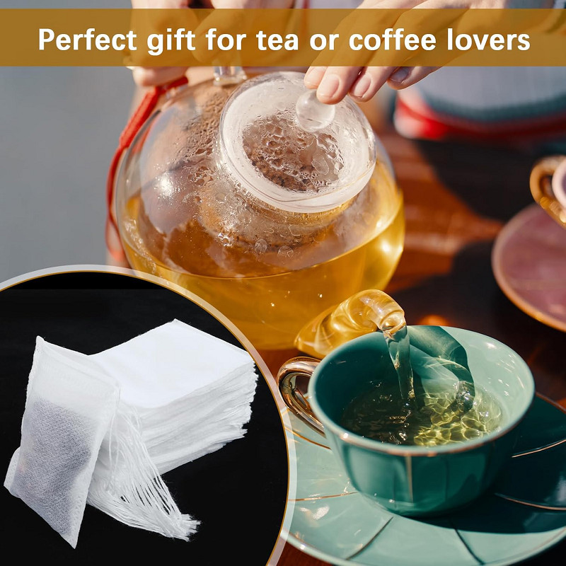 600× Disposable Tea Bag Drawstring Flip Empty Teabags Herb Loose Tea Filters US gallery